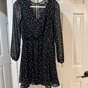 Sweet, sheer long sleeves, Black and White Polka Dot Long Sleeve Dress